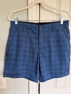 Men’s Blue Plaid Golf Shorts Size 32 Stretch Performance